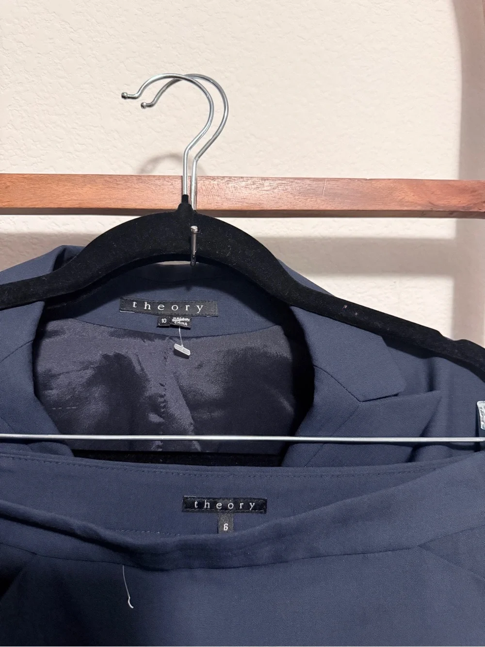 Theory Neela Tailor Navy Wool Stretch Skirt Suit Blazer & Pencil Skirt Set 6/10